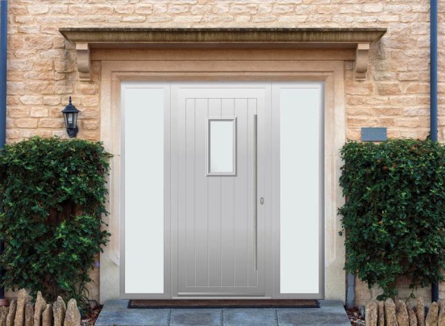 Abbey Rectangle - Aluminium Agate Grey Front Door - With Double Sidelight
