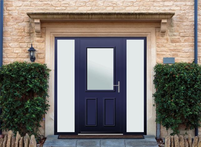Baker - Aluminium Cobalt Blue Front Door - With Double Sidelight