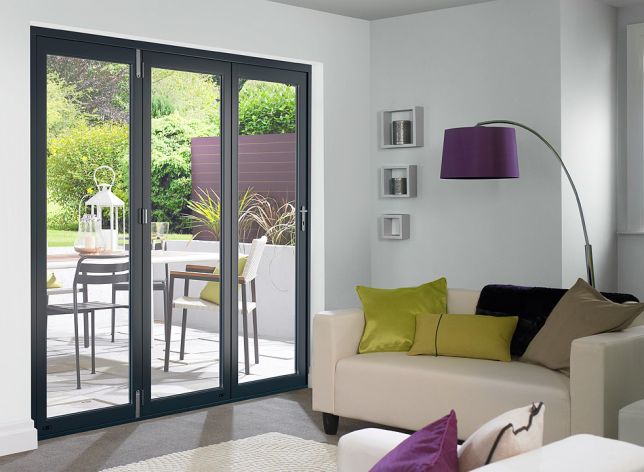 Partially open Master Grey 2.1m (approx 7ft) Bifold Doors