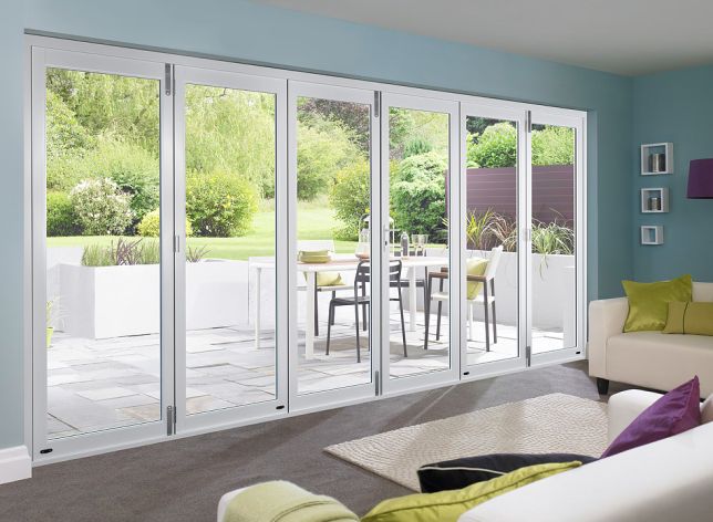 Partially open Master White 4.8m (approx 16ft) Bifold Doors