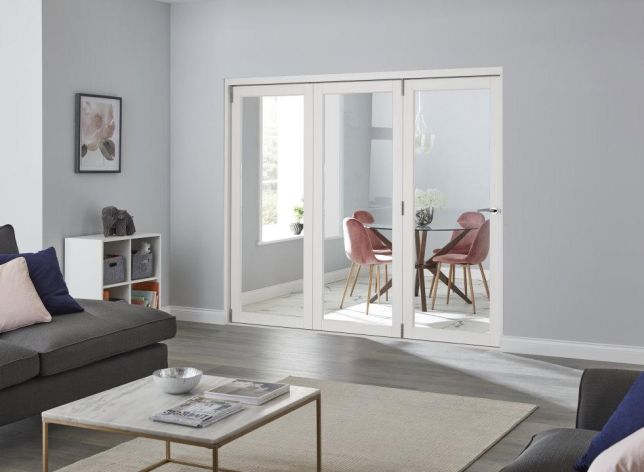 Access door open - Finesse White 2.4m (approx 8ft) Internal Bifold Doors - with bottom track