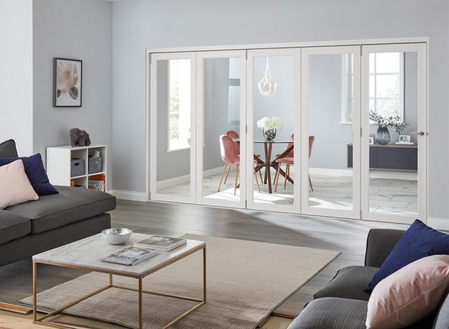 Fully closed - Finesse White 3.6m (approx 12ft) Internal Bifold Doors - with bottom track