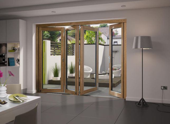 Partially open Elite Unfinished 3m (approx 10ft) Bifold Doors