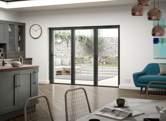 Closed Status 3.0m Grey Aluminium Double Glazed Bifolod doors