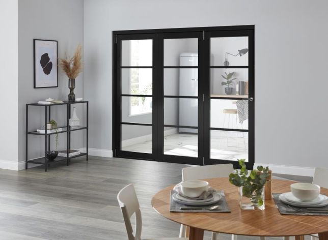 Fully Closed - Urban Edge 2.1m (approx 7ft) Oak Internal Bifold Doors - With bottom track