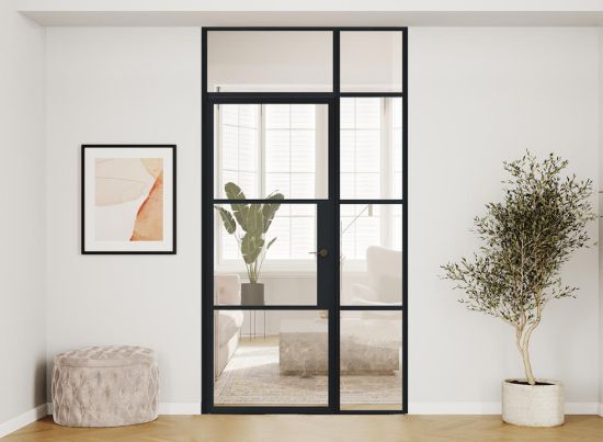 Aluspace 1195mm x 2084mm Black Single Door With Sidelight And Fanlight