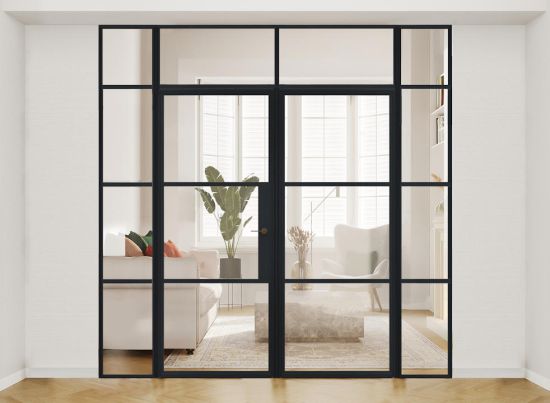 ALUSPACE 2.1m Black French Door With Sidelights And Fanlight