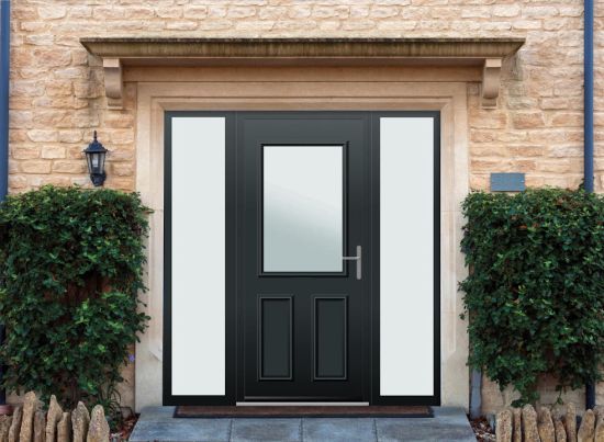 Baker - Aluminium Anthracite Grey Front Door - With Double Sidelight