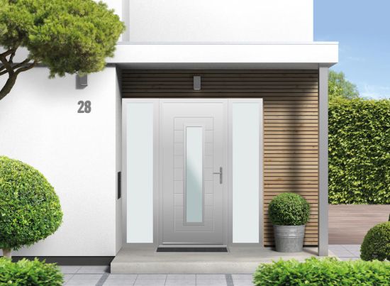 Portobello Glazed - Aluminium Agate Grey Front Door - With Double Sidelight