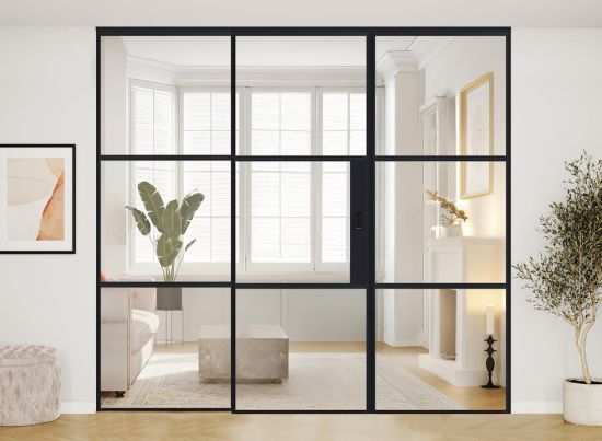AluSpace 2700x2384 Black 1 Moving 2 Fixed Sliding Door