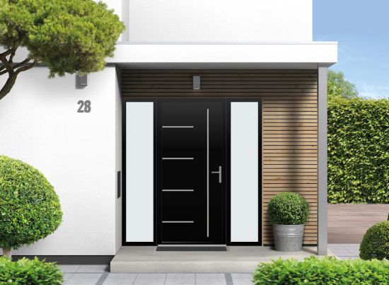 Grainger - Aluminium Black Front Door - With Double Sidelight