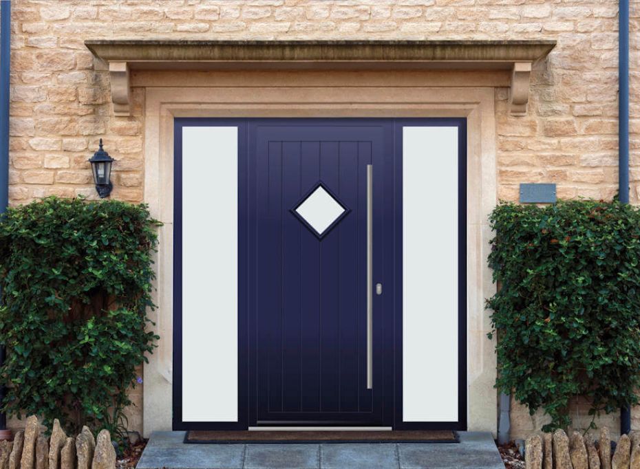 Abbey Diamond - Aluminium Cobalt Blue Front Door - With Double Sidelight main product photo