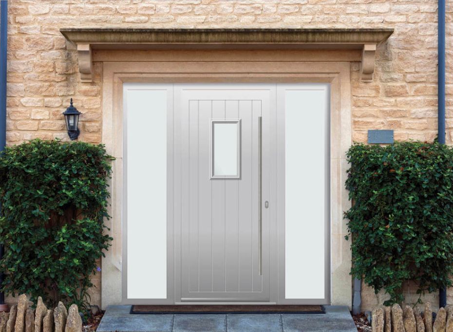 Abbey Rectangle - Aluminium Agate Grey Front Door - With Double Sidelight main product photo