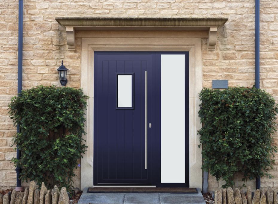 Abbey Rectangle - Aluminium Cobalt Blue Front Door - With Sidelight main product photo