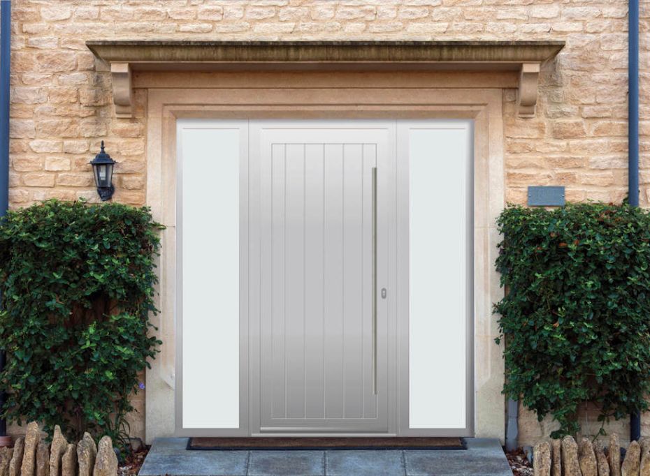 Abbey Solid - Aluminium Agate Grey Front Door - With Double Sidelight main product photo