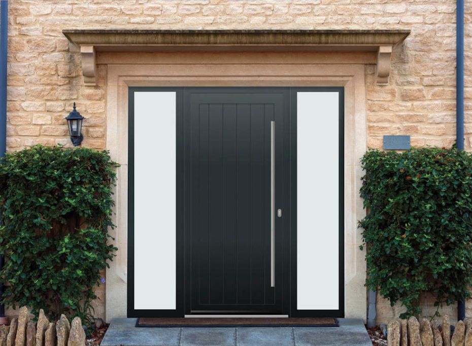 Abbey Solid - Aluminium Anthracite Grey Front Door - With Double Sidelight main product photo