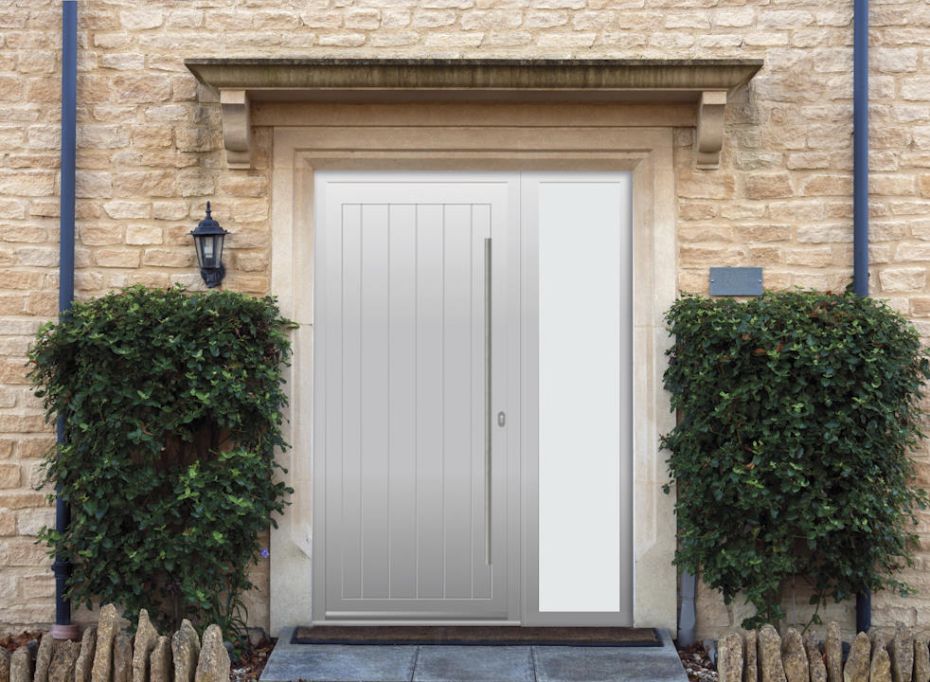 Abbey Solid - Aluminium Agate Grey Front Door - With Sidelight main product photo