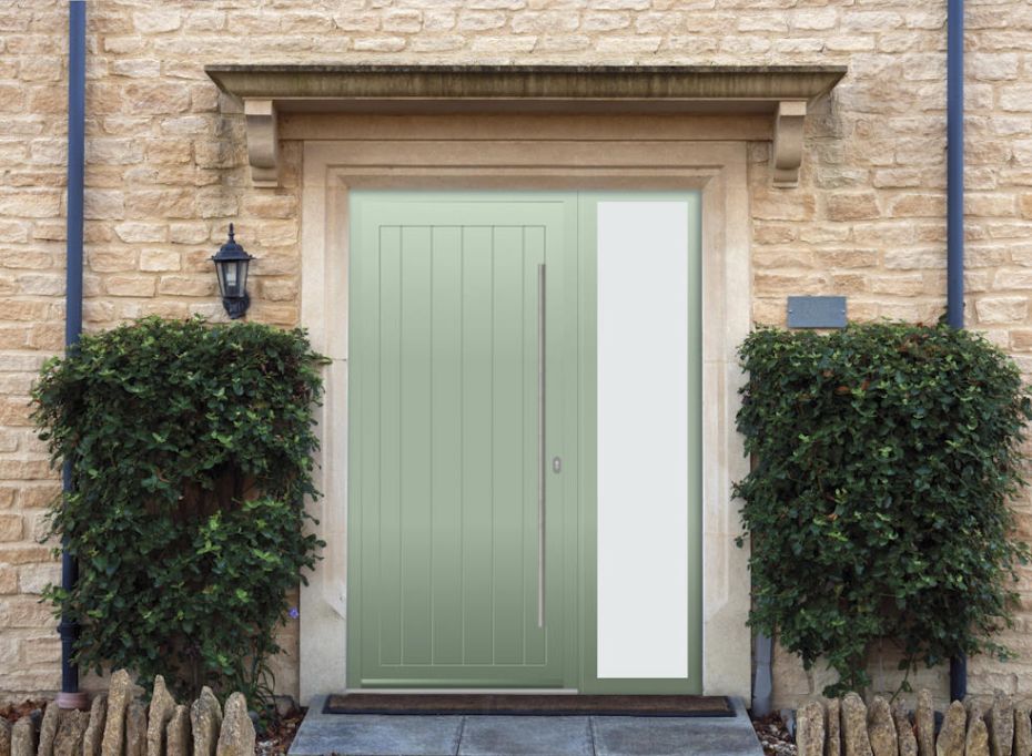 Abbey Solid - Aluminium Cotswold Green Front Door - With Sidelight main product photo