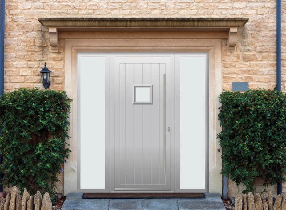 Abbey Square - Aluminium Agate Grey Front Door - With Double Sidelight main product photo