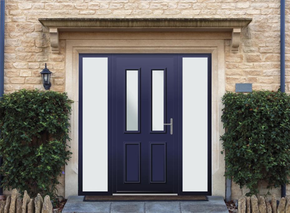 Harley - Aluminium Cobalt Blue Front Door - With Double Sidelight main product photo