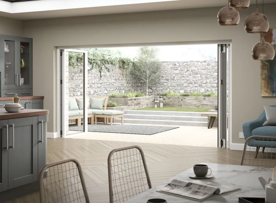 4 panel bifold doors in a kitchen - open view
