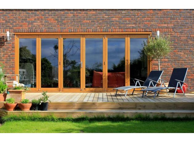 Outside, closed view of an Elite 16ft Bi-folding Door set