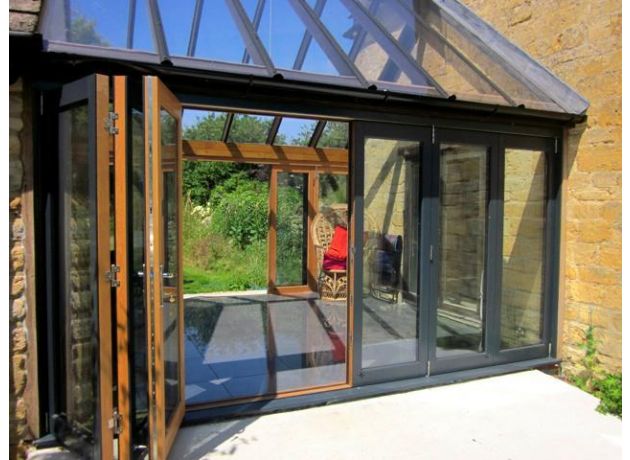 Outside, one side open Ultra 14ft Aluminium Clad External Bi-folding Door