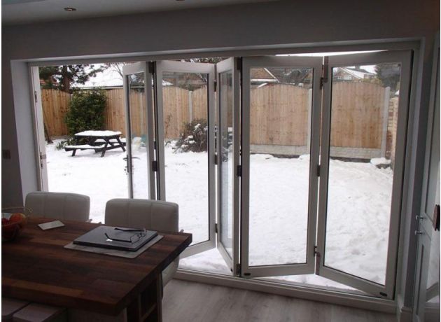 Inside Partially Open White Master Timber 3.6M External Bifold Doors