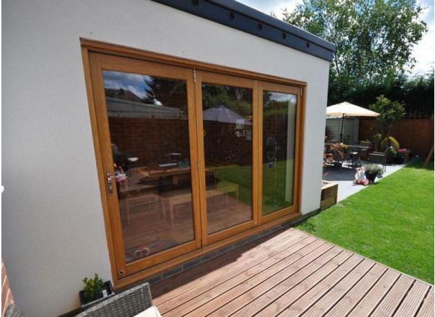 Outside, closed view of an Elite 2.7M Bifold Door set