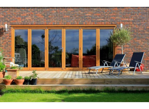 Outside, closed view of an Elite 16ft Bi-folding Door set