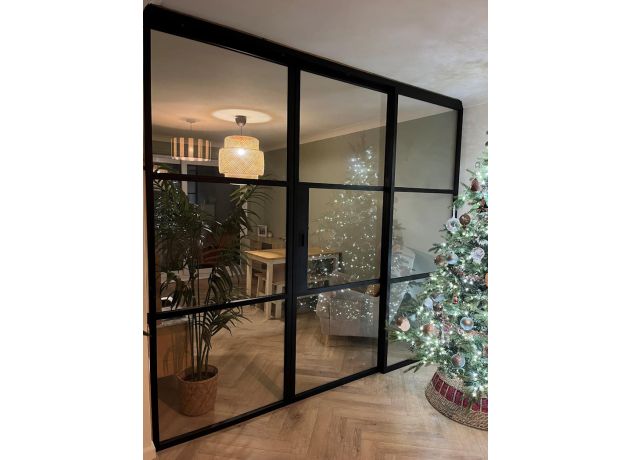 2.7m Black Aluspace Sliding Door - 2 Fixed 1 Sliding - Closed