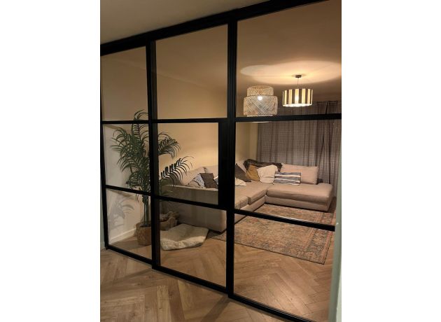 2.7m Black Aluspace Sliding Door - 2 Fixed 1 Sliding - Closed