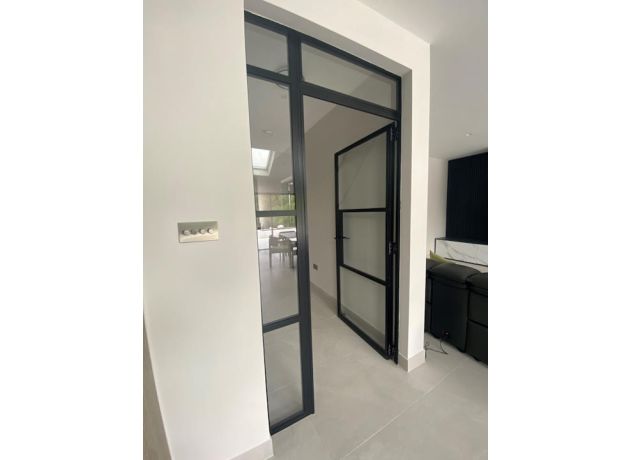 1.2M Aluspace single door with sidelight and fanlight - Open