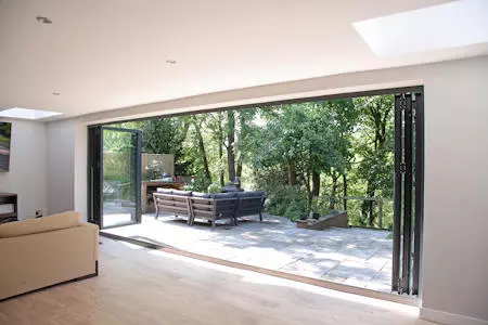 Large open bifold doors inside view
