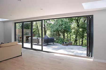 Large part open bifold doors inside view
