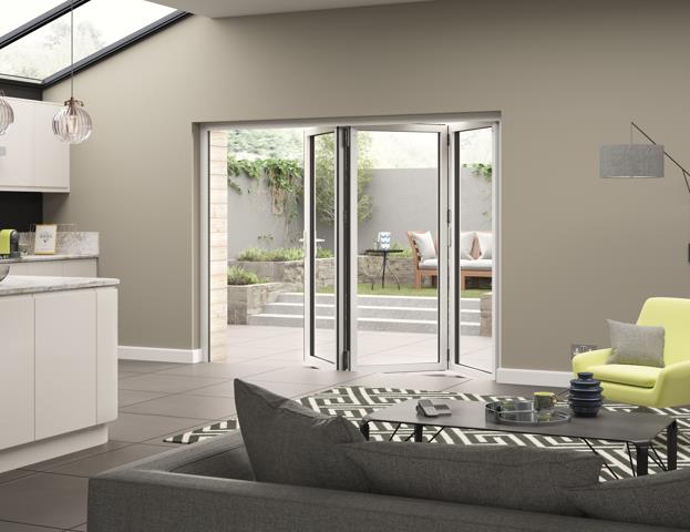 white, aluminium bifold door