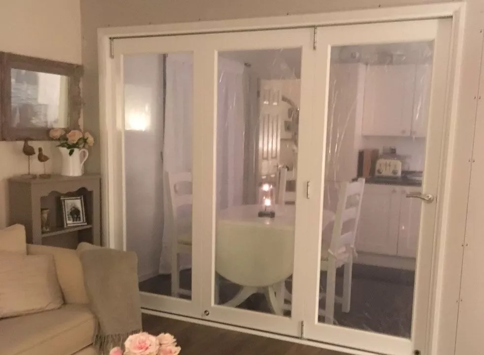 White timber internal bifold doors - fully closed