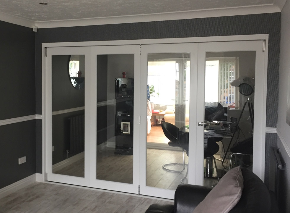 Closed view from the lounge - Finesse white 3M internal bifold doors