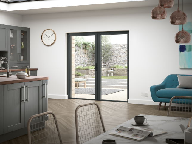 Status aluminium french doors in grey