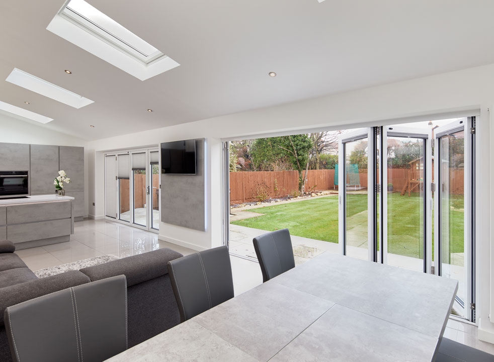 Inside view - Supreme 3.6M White Aluminium bifold doors