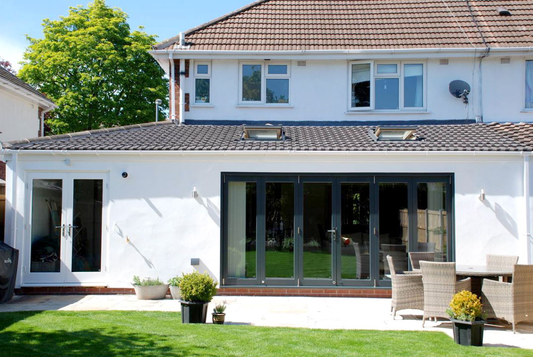 Outside, closed view of an Ultra 14ft External Bifold door