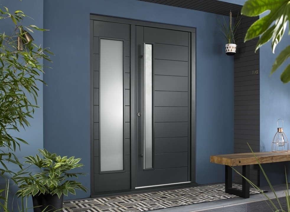 Stockholm external grey front door with sidelight