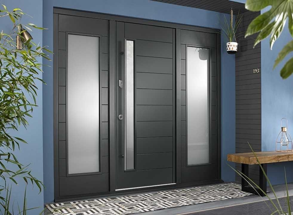 Grey door with sidelights