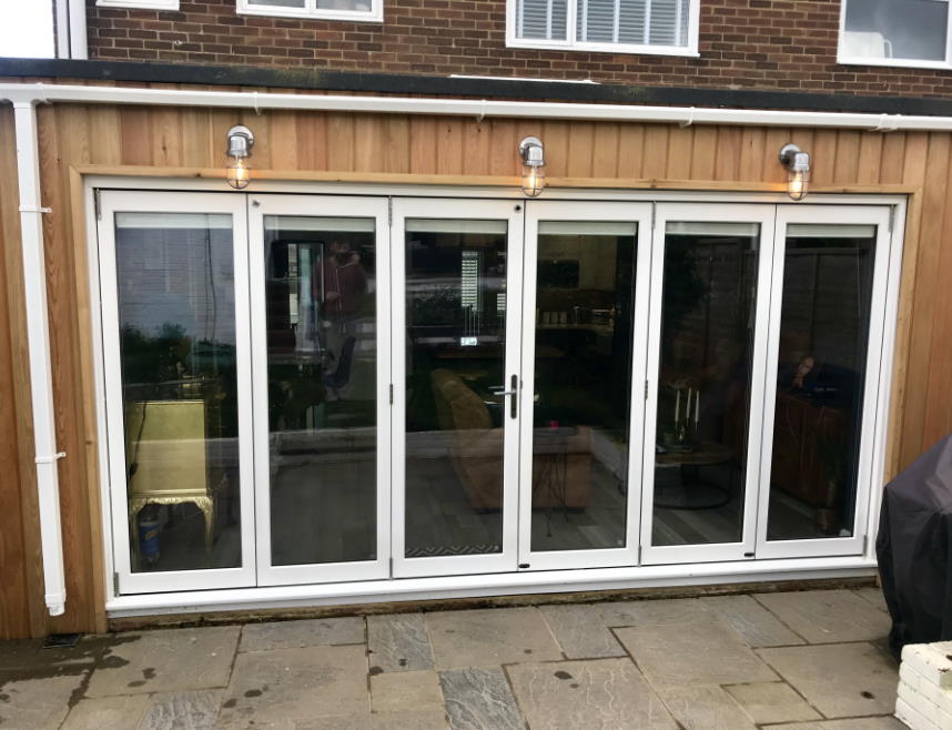 Master White 4.2M Closed timber bifold doors