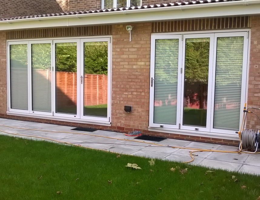 Outside view - Supreme 3.6M & 2.1M White Aluminium bifold doors