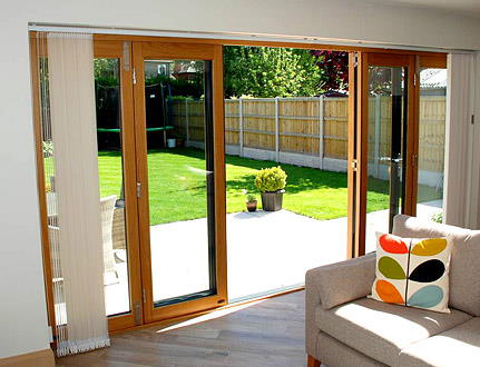 Inside, open view of an Ultra 4.2M External Bifold door