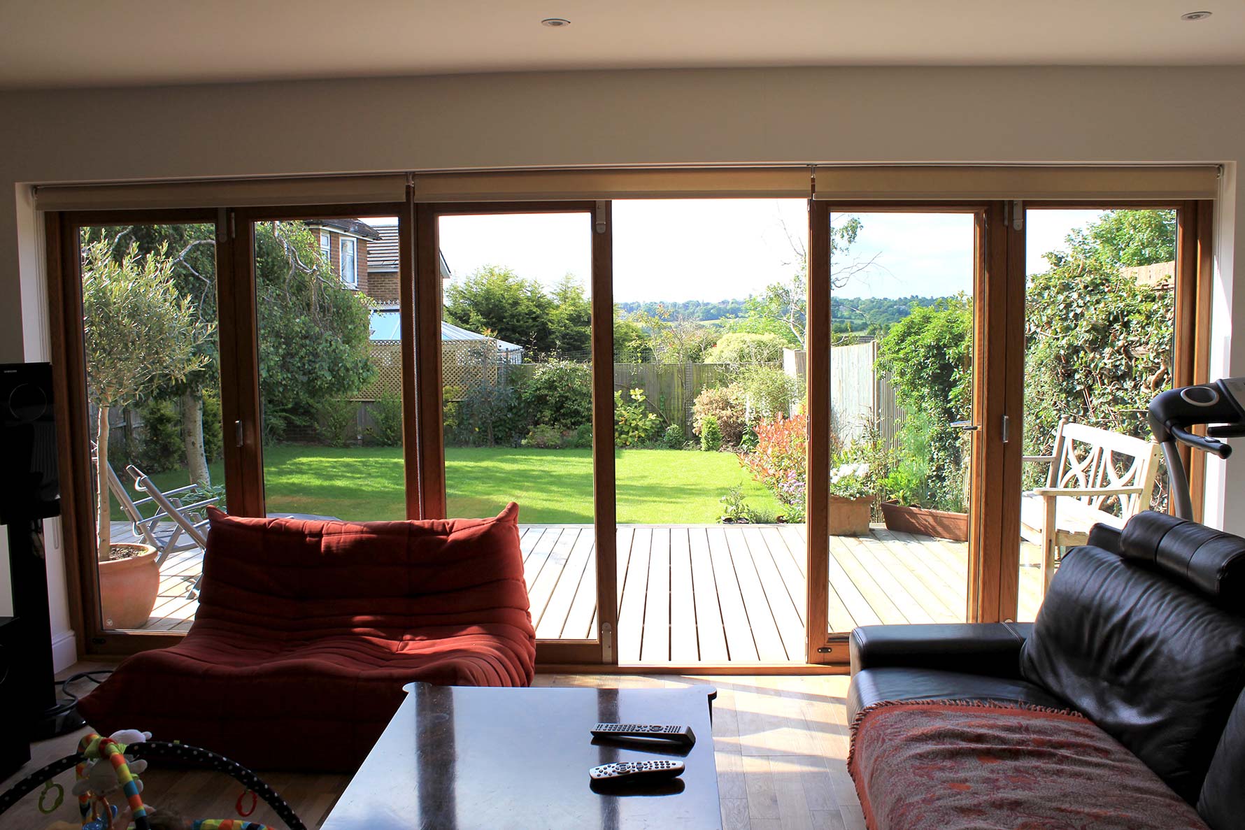 Inside, closed view of an Elite 16ft Bifolding Doors