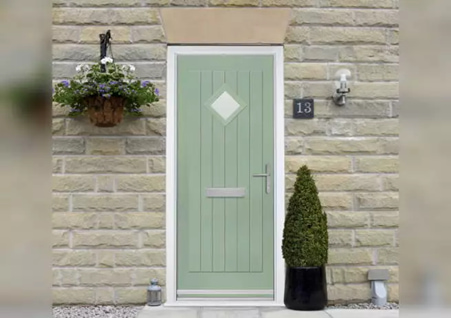 Vufold’s green and white Belfry traditional composite front doors