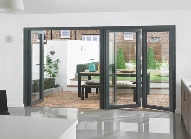Vufold grey external bifold doors