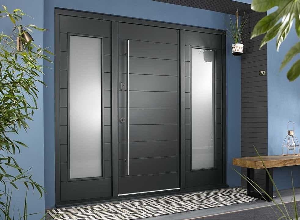 Wooden front door in grey